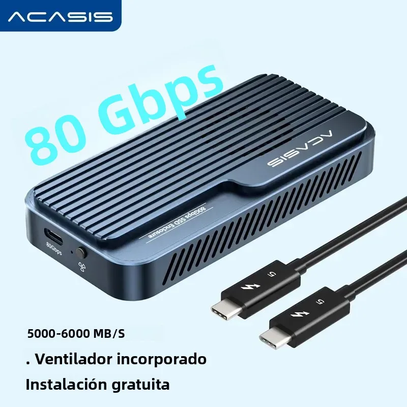Imagen de Carcasa Acasis para SSD NVMe M.2 USB 4 V2 de 80 Gbps con Ventilador de Refrigeración, Chip JHL9480/RTL9210 para TB3/4/5 y USB4/3.2 Gen2 para Macbook Pro