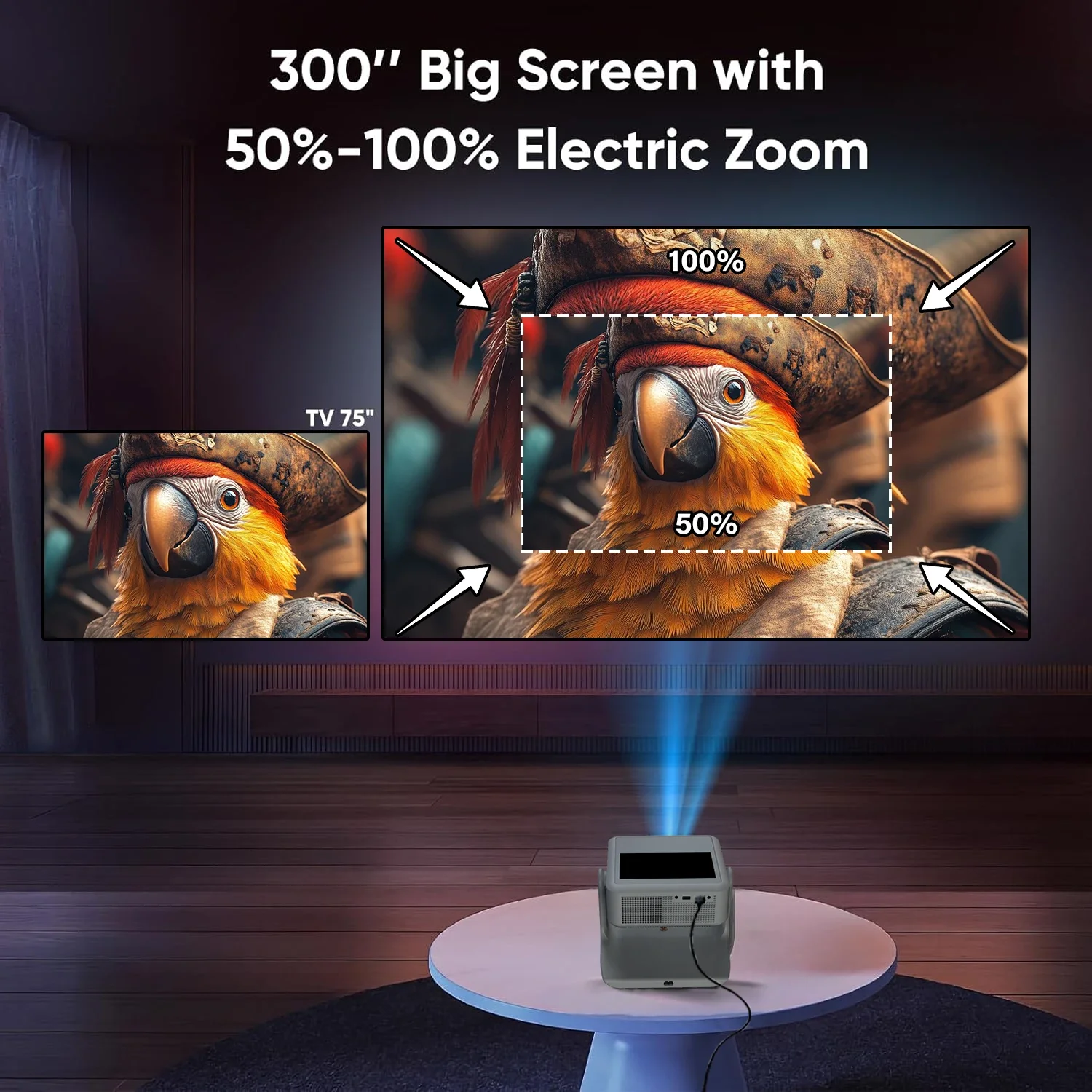 Netflix, Prime โปรเจคเตอร์วิดีโอ 8 ''หน้าจอสัมผัส 4K 1080P WiFi Bluetooth Android iOS Mirroring 180 °   พลิก HDMI USB Gaming 30-300''