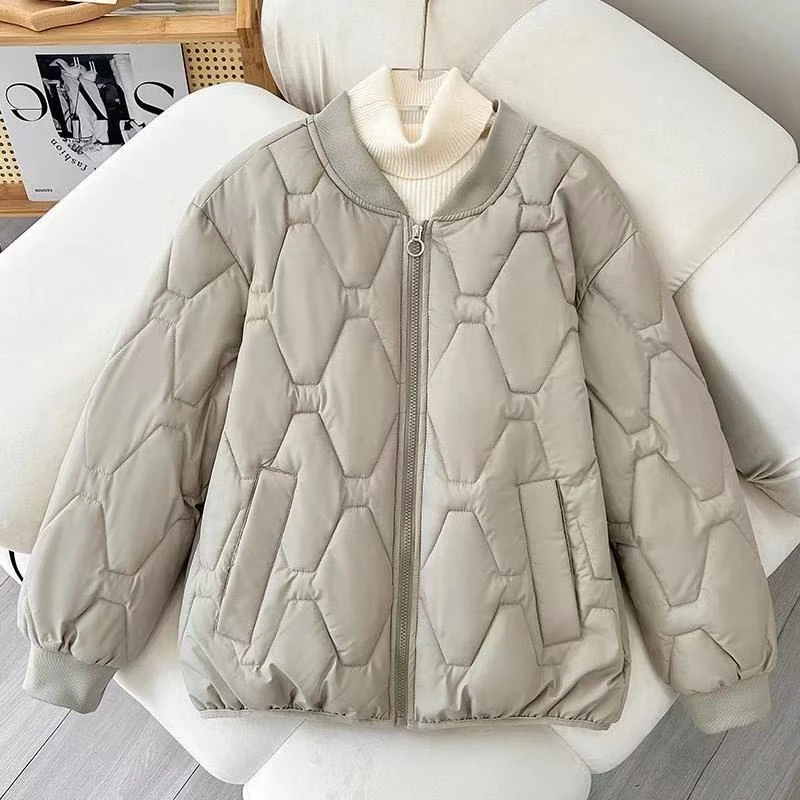 Parka sottile con maniche raglan semplici Donna Autunno Inverno Taglie forti Abbigliamento casual Cappotto imbottito a rombi Giacca trapuntata termica