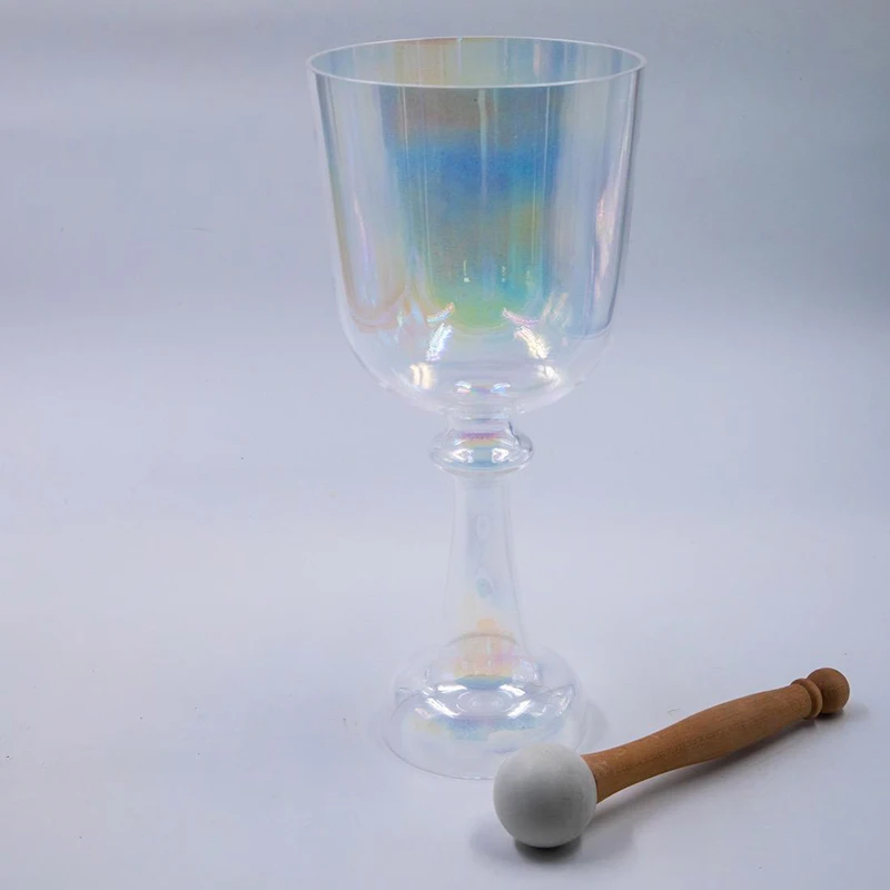 AMAZING SOUND 7 Inch Alchemy Clear Crystal Singing Bowl Grail with Crystal Mallet