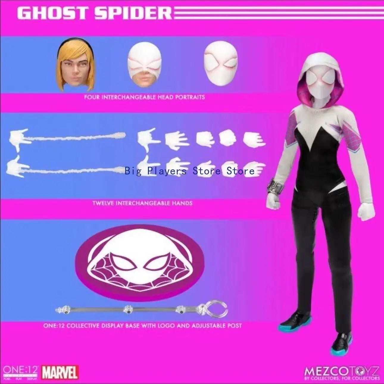 

Mezco Ant One:12 Marvel Comics Человек-паук Параллельная Вселенная Гвен Человек-паук подвижная 6-дюймовая фигурка куклы