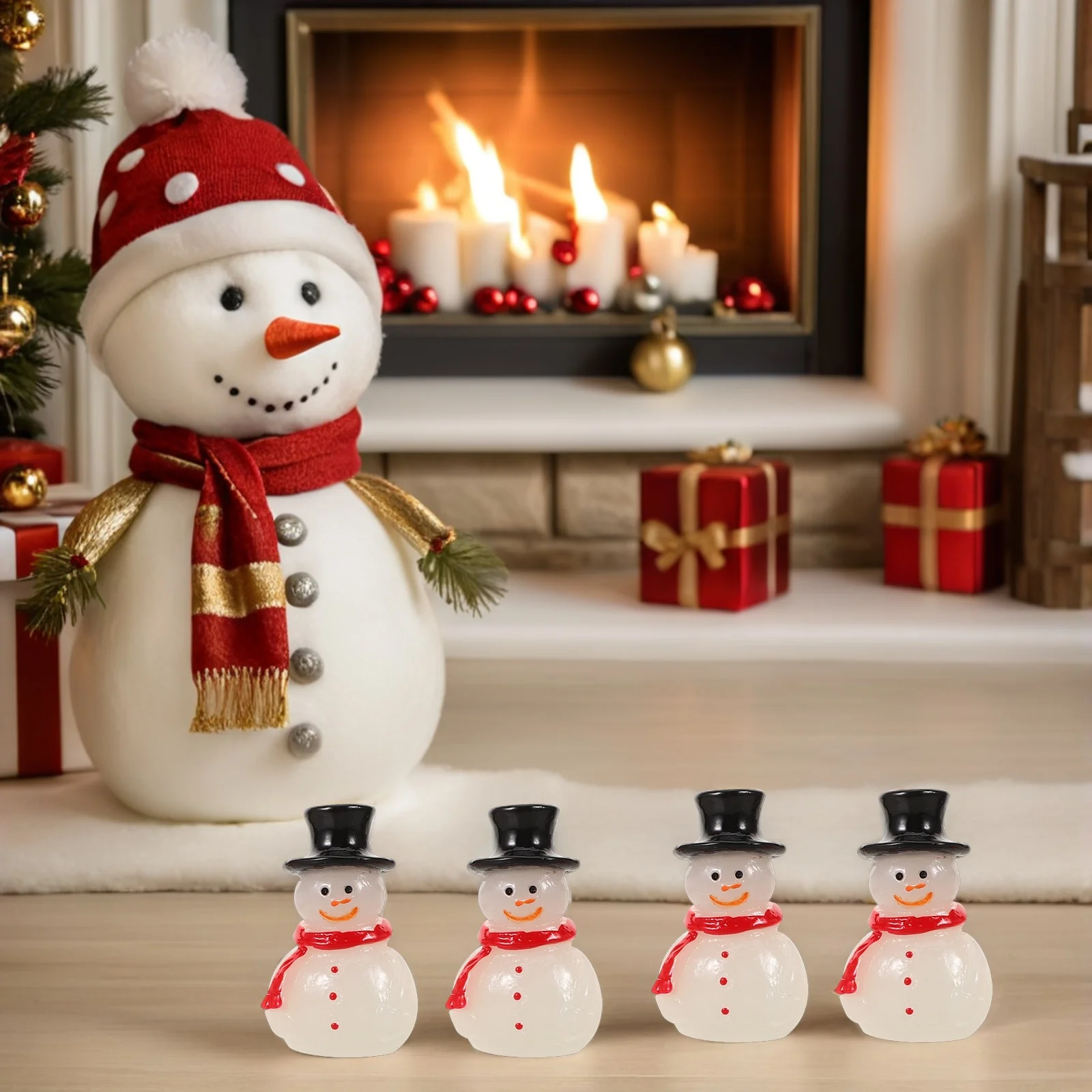 

16Pcs Mini Snowman Resin Ornaments Glow in Dark Christmas Decorative Set for Craft Projects Fairy Gardens Micro Landscapes