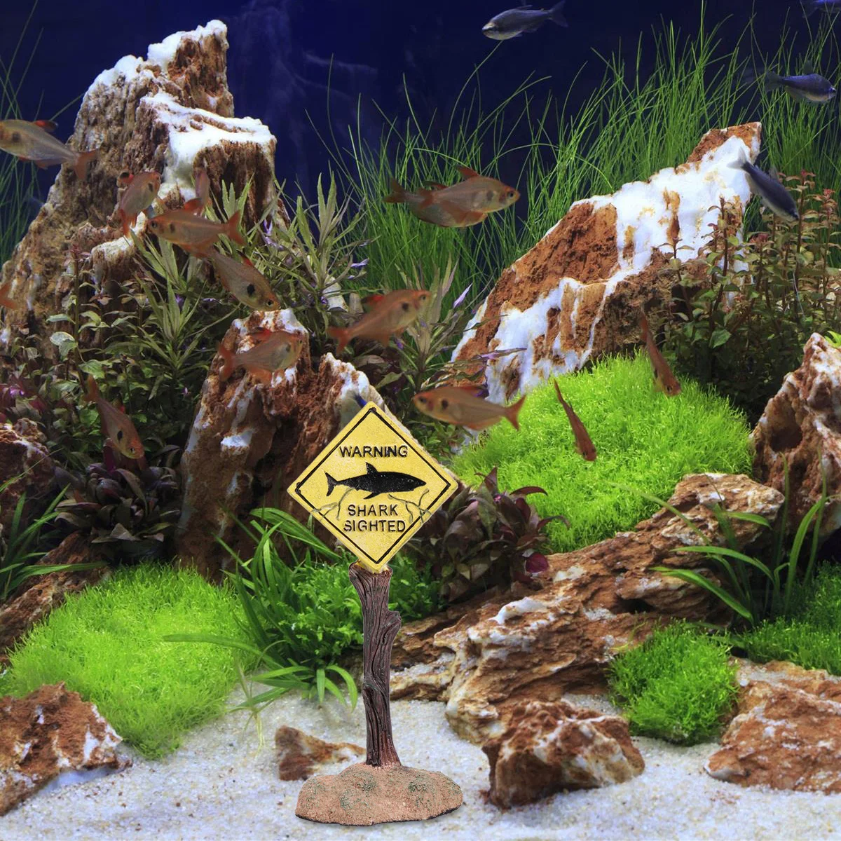 

Cartoon Resin Ornaments for Aquarium Fish Tank Decorations Warning Sign Stylish Design Easy Clean Safe Fish Artificial