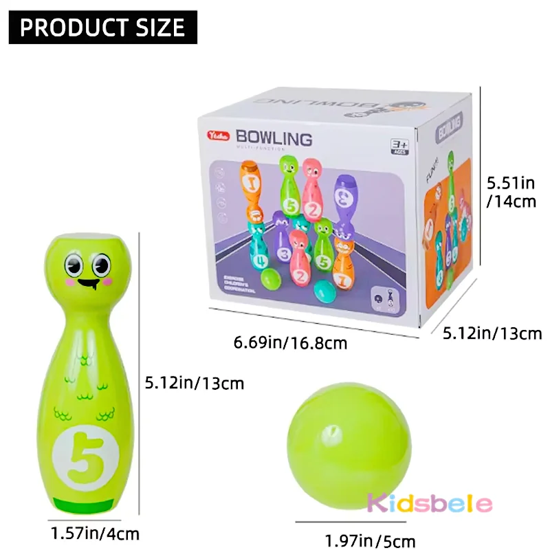 Cartoon bowlingset voor kinderen Leuke emoji's bowlingpinnen met 5-nummers Peuters Interactief binnensportspeelgoed Familie gazon Tuinspel
