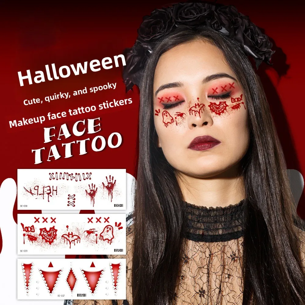 5Pcs Halloween Beauty Stickers Wound Makeup Party Cute Face Stickers Waterproof Tattoo Stickers