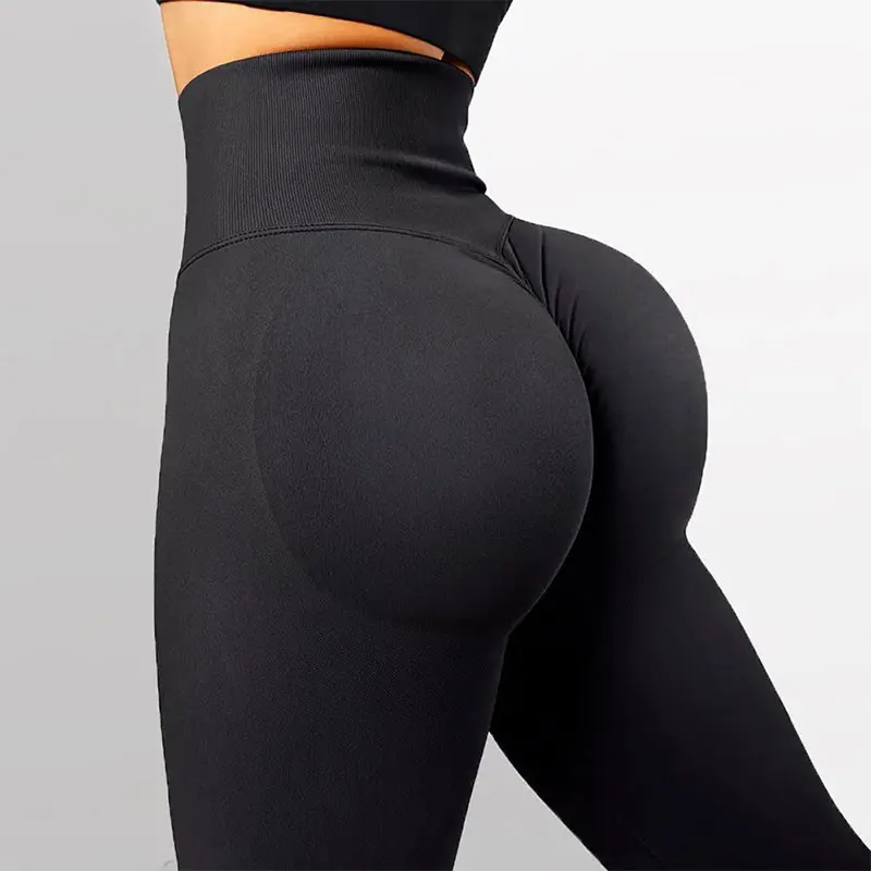 Pantaloni da Yoga a vita alta con viso sorridente senza cuciture pantaloni sportivi da corsa per il Fitness