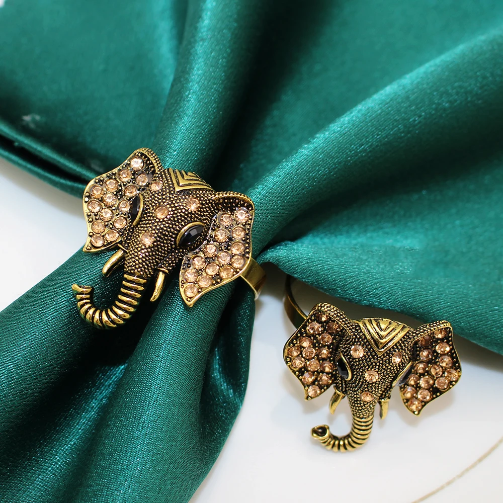 12Pcs High-end Elephant Napkin Rings Rhinestone Animal Napkin Holder for Family Gathering Everyday Use Hotel Dining Table Decor