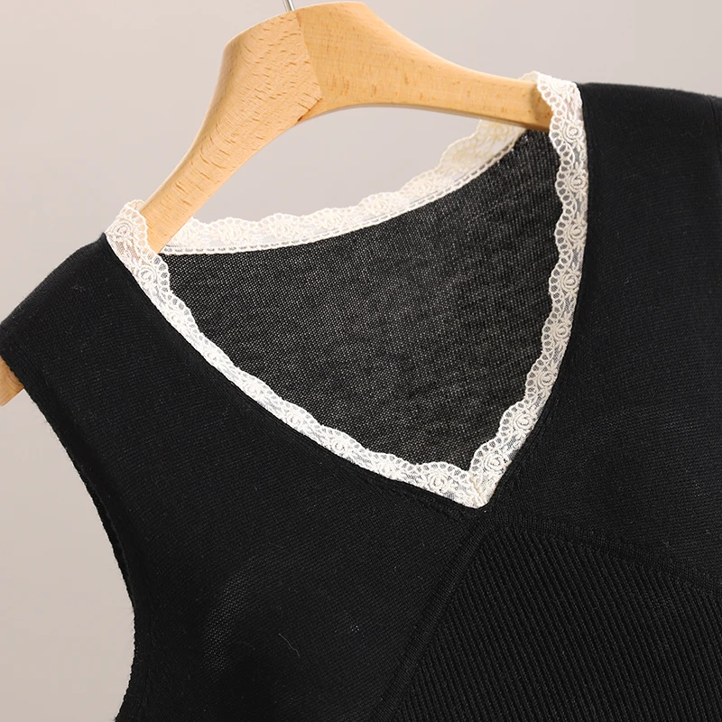 الدانتيل تقليم V-Ne سليم صالح ort محبوك سترة طبقات المرأة Faion ربيع الخريف تنفس مريحة تريكو غير رسمي
