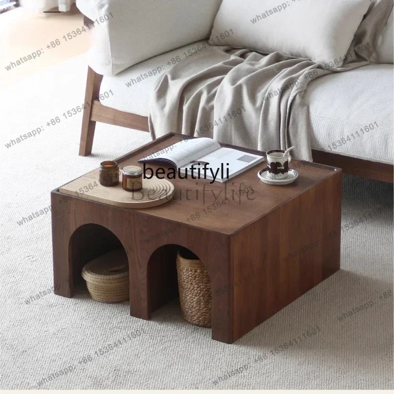 American black walnut solid wood coffee table retro simple small apartment living room household side table rack dual