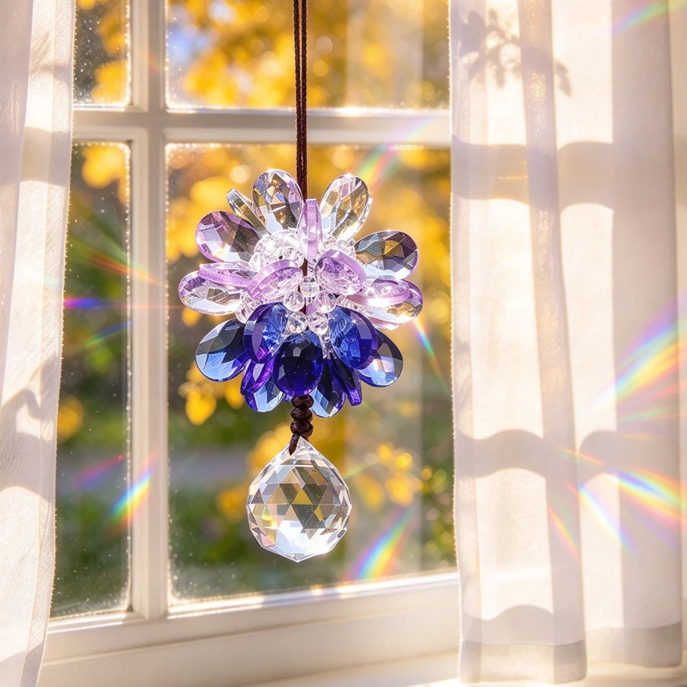 K9 Crystal Hanging Petal Bling Suncatcher Prism Ball Car Rear View Mirror Pendant Rainbow-like Reflection Feng Shui Window Decor