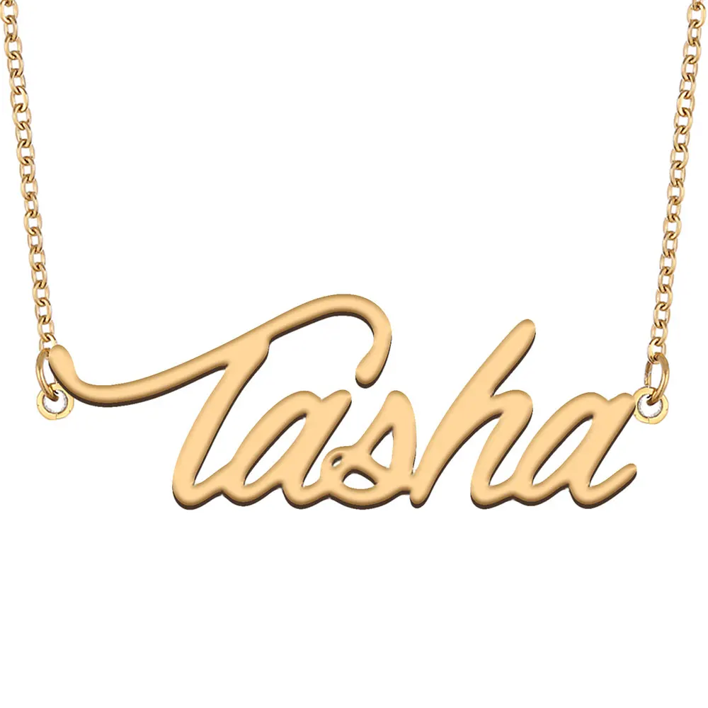 

Tasha Name Necklace for Women Jewelry Gold Color Stainless Steel Nameplate Pendant collares para mujer Letters Choker