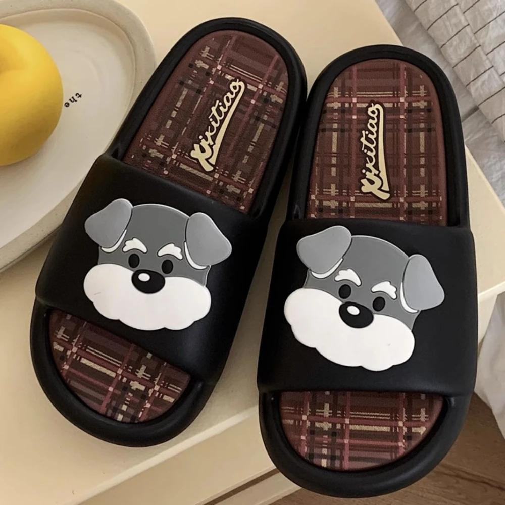 Cute Chenery Doggy Design Thick Sole Women Slippers Slides Bathroom Beach Indoor Sandals Summer Couple Shoes