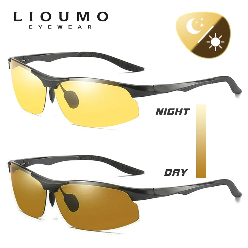 LIOUMO 2023 Aluminum Rimless Photochromic Polarized Sunglasses Men Women Day Night Vision Glasses For Driving zonnebril heren