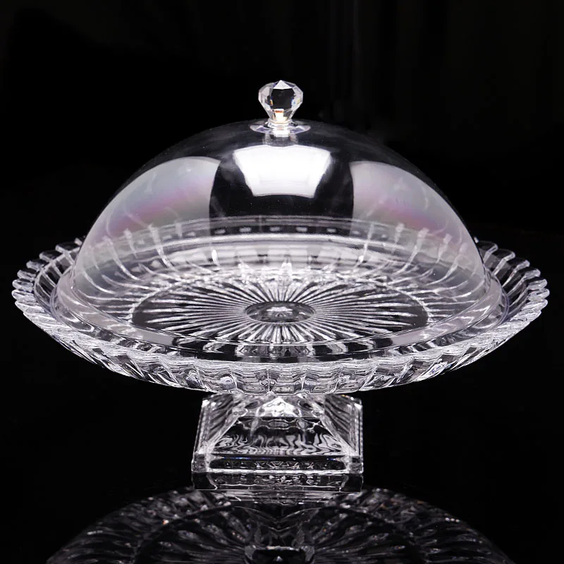 clearance sale Crystal glass tall fruit plate with lid room hotel reception special snack cake plate large dried fruit plate