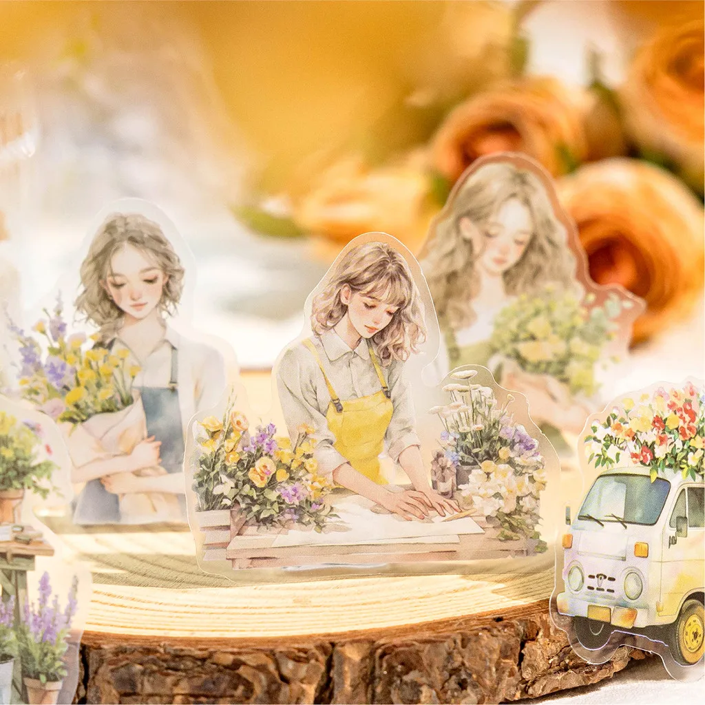 Journamm 40pcs/pack Matte PET Stickers Plant Girl DIY Scrapbooking Collage Stationery Decor Junk Journal Aesth Decor Stickers