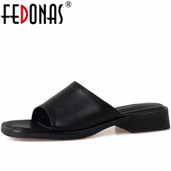 FEDONAS Fashion Chunk Women Slippers Low Heels 2024 Summer New Genuine Leather Women Sandals Concise Casual Working Shoes Woman