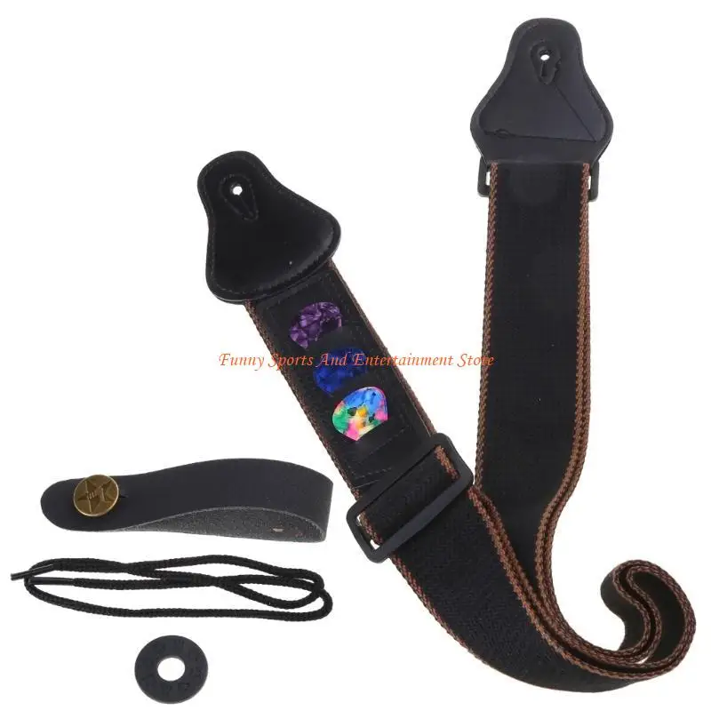 C4DE Akustik-E-Gitarrengurte mit Pick-Pocket-Schultergurt aus Baumwolle – Detail 2
