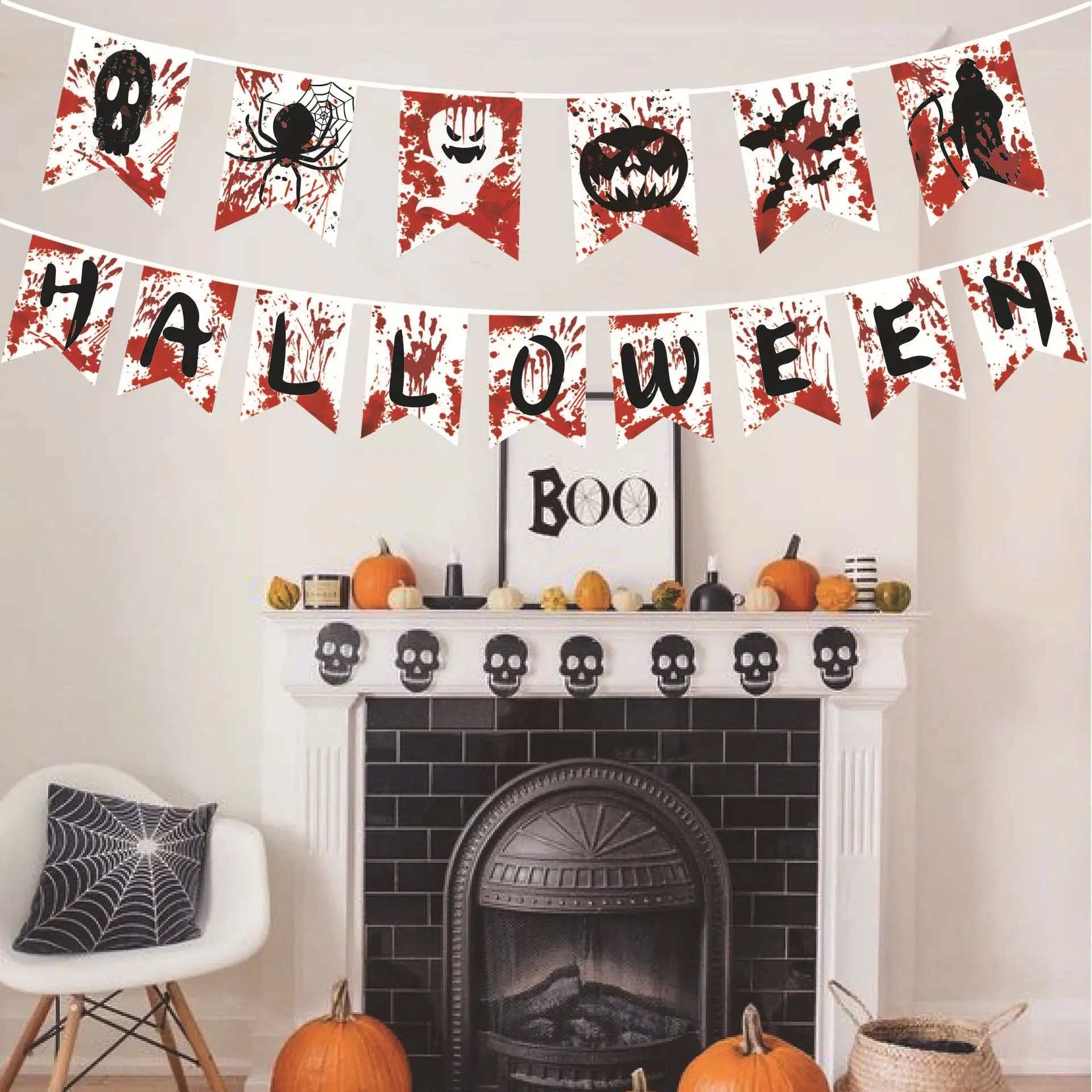 

Halloween Flag-themed Party Supplies, Venue Decoration, Latte Flower Horror Garden Flag Mexican Day of The Dead Halloween Deco