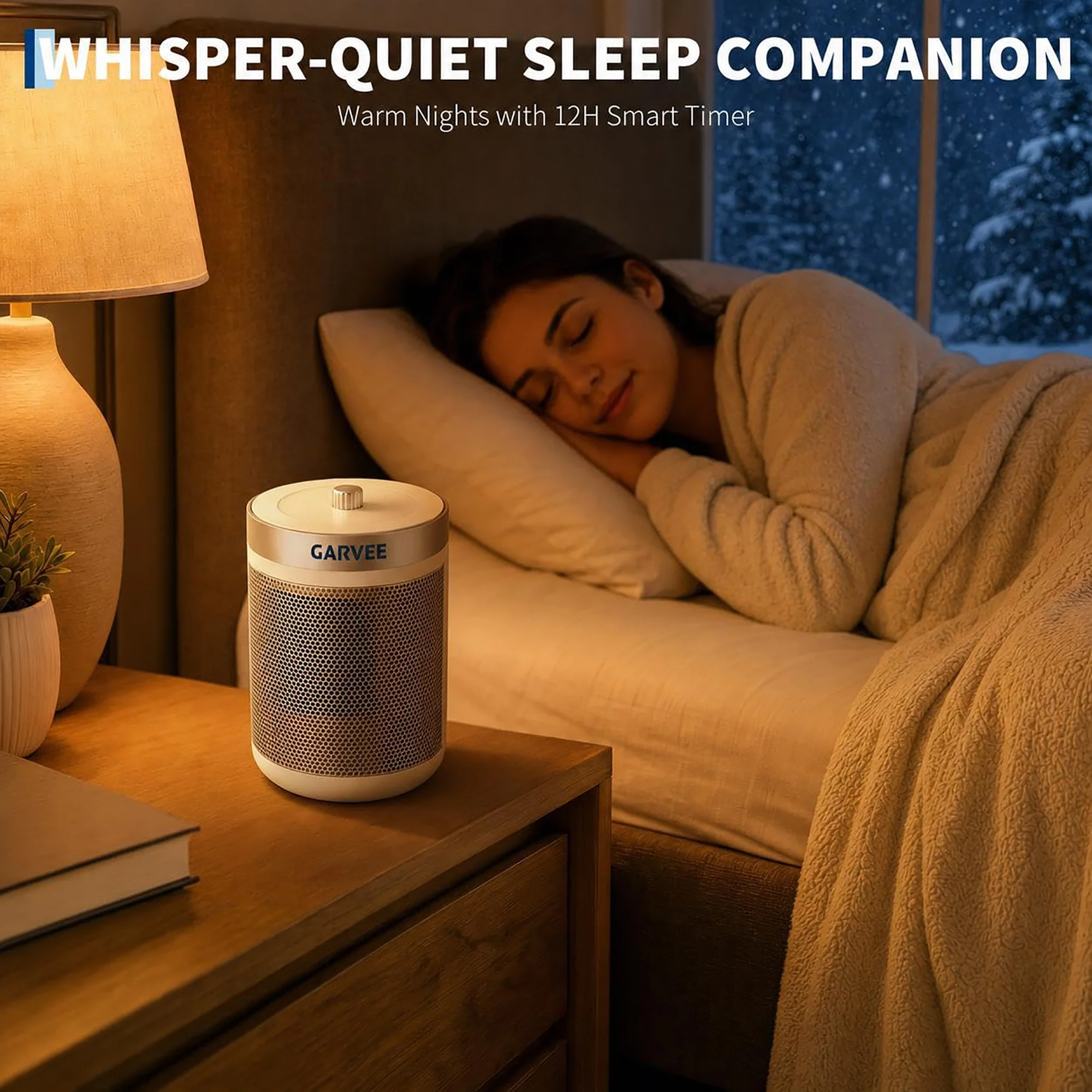 600W Portable Ceramic Space Heater With Adjustable Thermostat, Digital Display, 1-12H Timer, Quiet Desk Heater For Bedroom Office