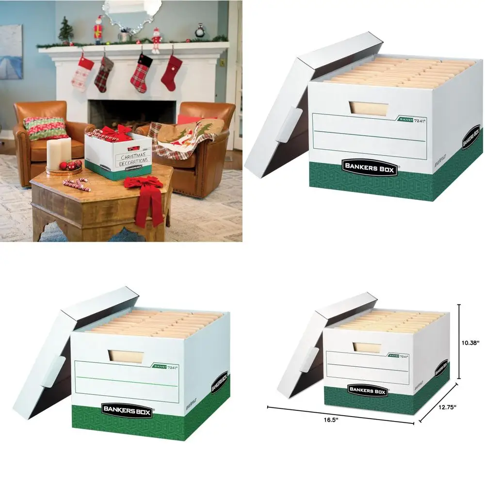 

Набор из 12 прочных коробок для хранения файлов с крышками, в собранном виде, размер Letter/Legal (07241)