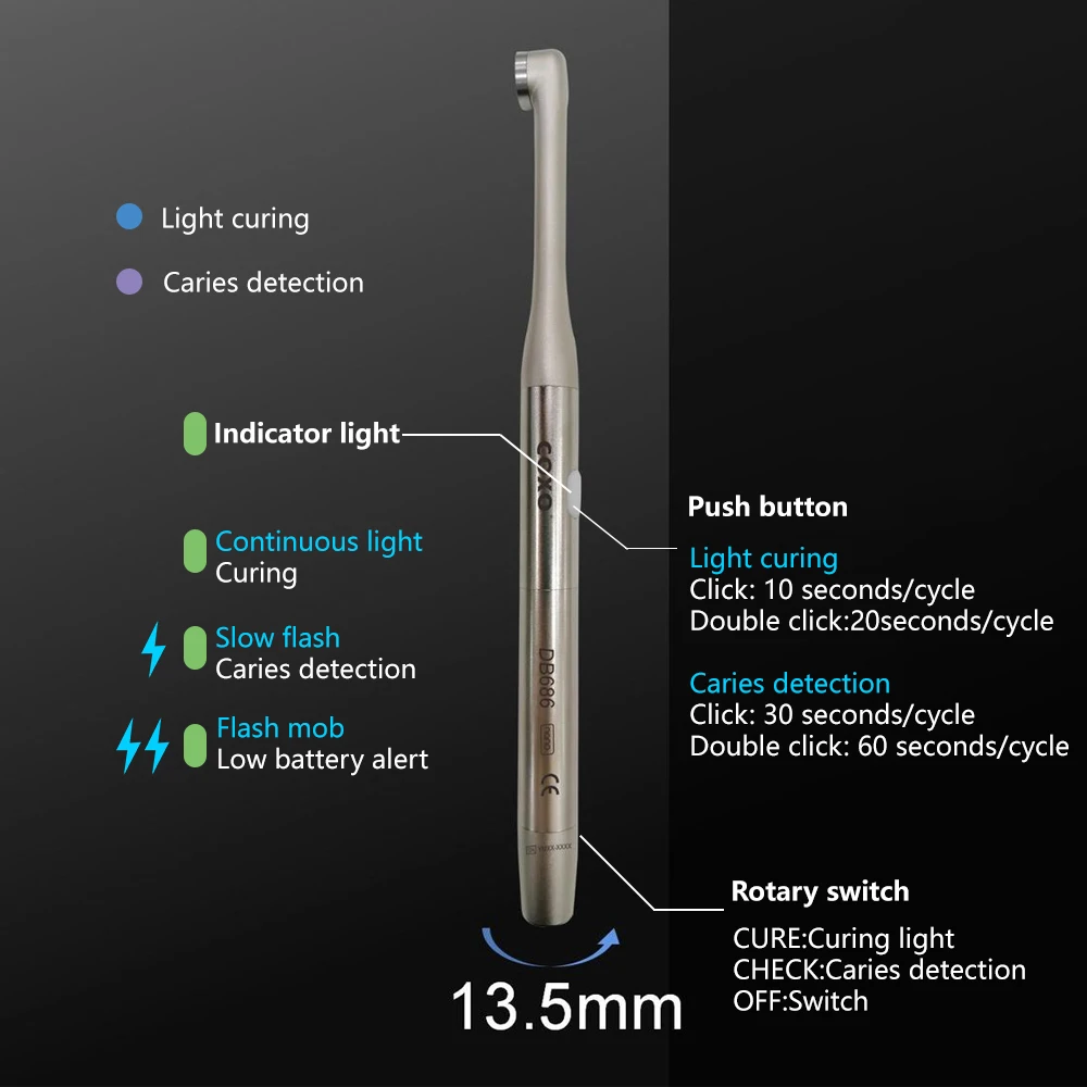 COXO Dental Oral Curing Light Portable Resin Curing Lamp with Caries Detection for Root Canal Treatment Dentistry Tool