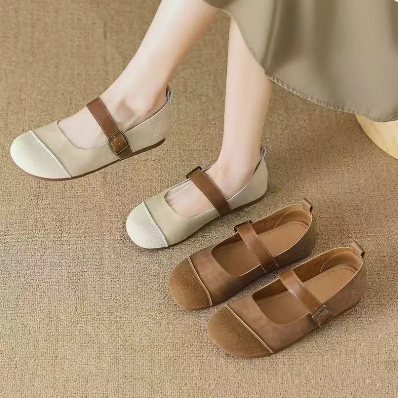 New Style Fashion Women's Loafers Suede Leather Women Shoes Retro Soft Sole Comfort Ballet Flats Korean Round Toe Casual Shoes