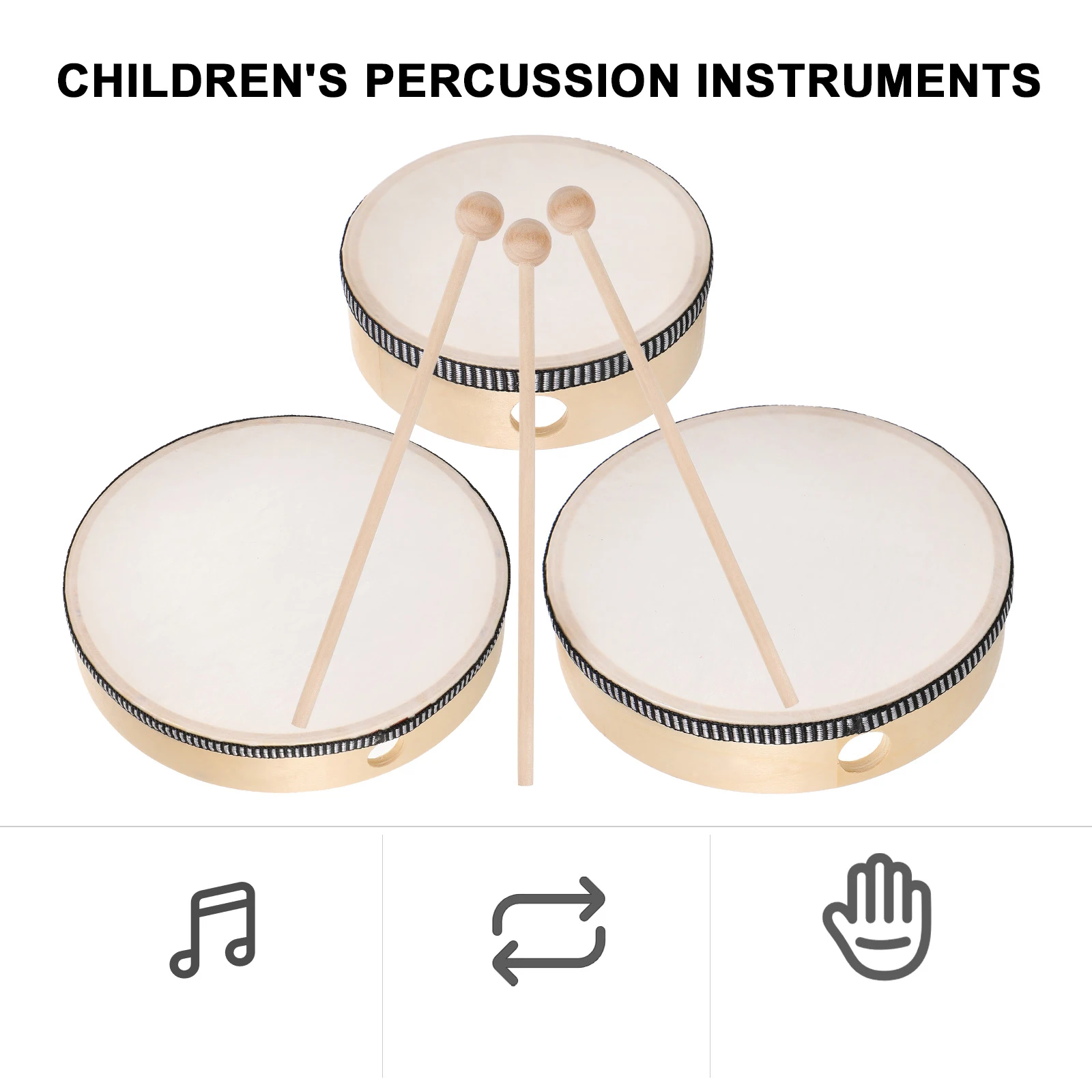 

6 Pcs Kids Hand Drum Set 6 8 10 Inch Drums Sticks Lightweight Percussion Instrument Musical Toys Children Toddler Baby Education