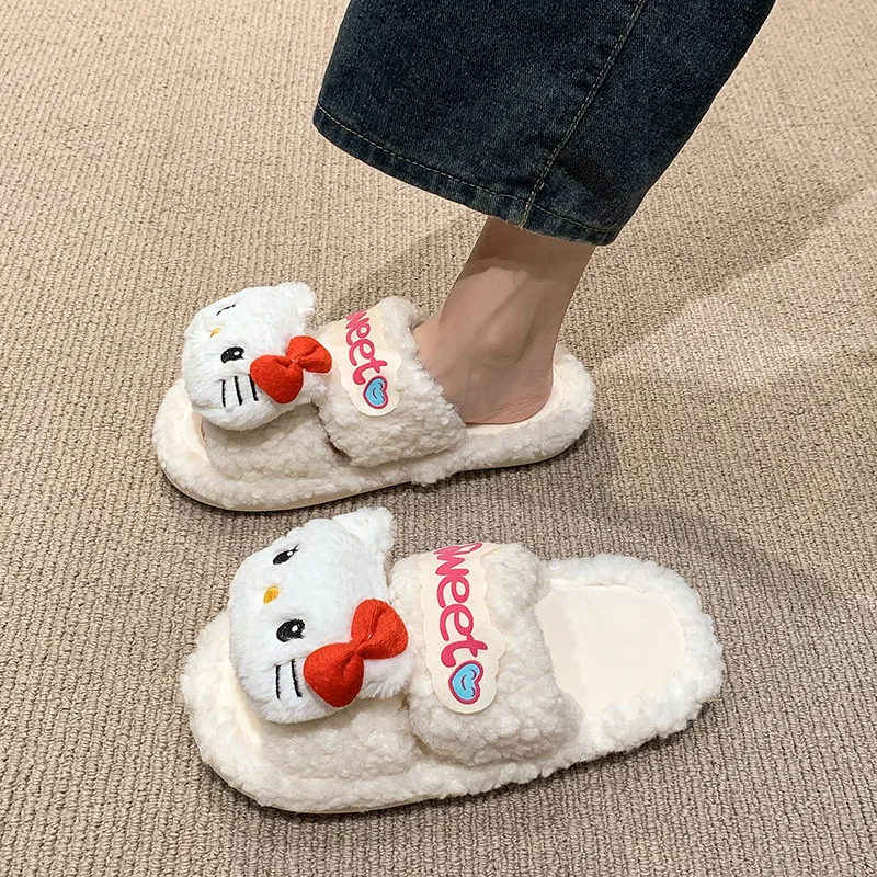 

Sanrio Girl Hello Kitty Kawaii Fashion Slippers Student Autumn and Winter Anime Cartoon Child Soft Sole Cotton Slippers New