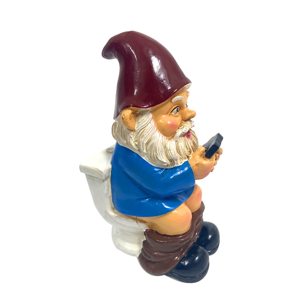

3D Gnome Toilet Play Phone Figurine Garden Landscape Resin Dwarf Sculpture Craft