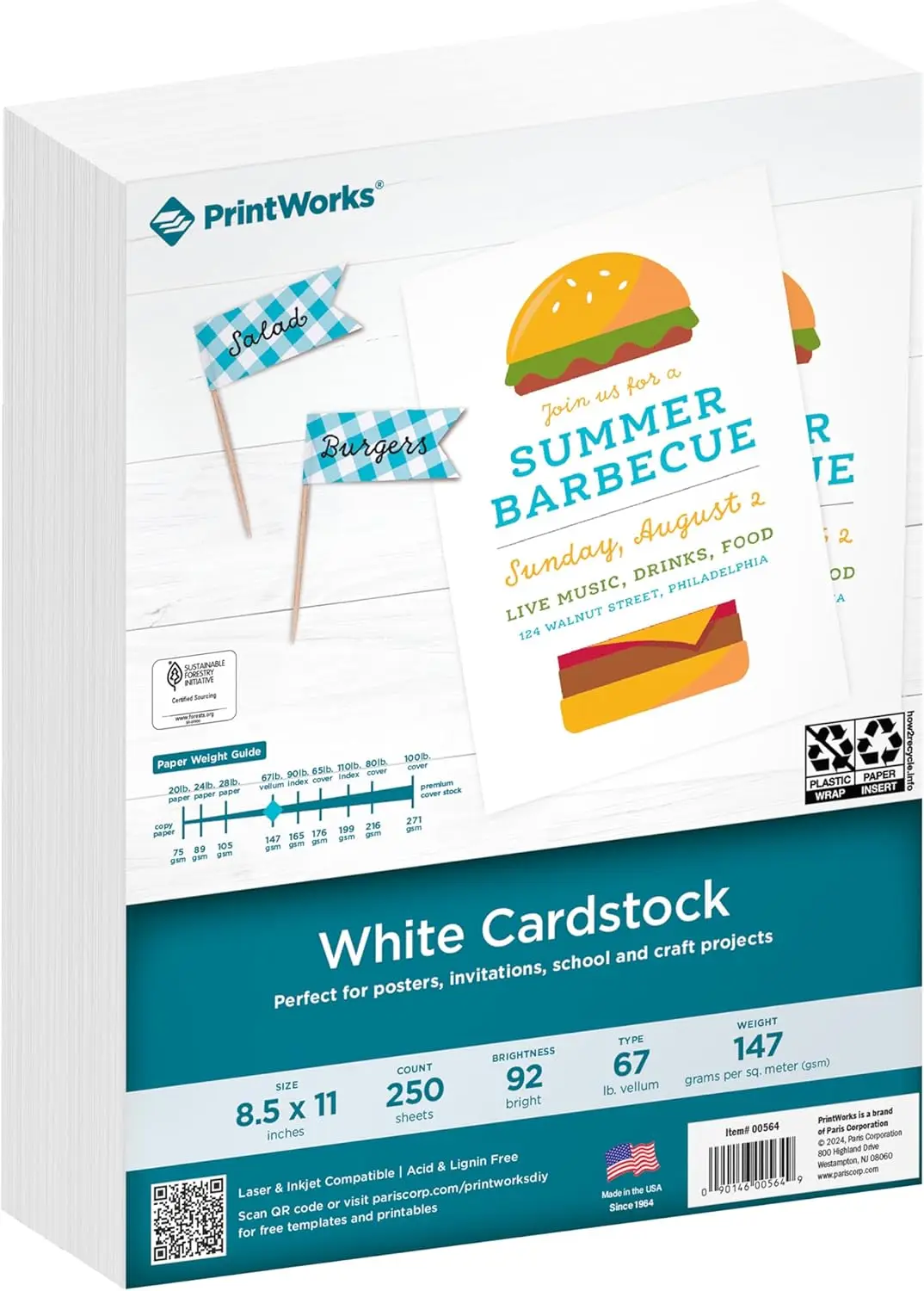 

White Cardstock 8.5x11 250 Sheets 67lb/147gsm Vellum Bristol Heavyweight Printer Paper for Cards, Crafts, Office & School