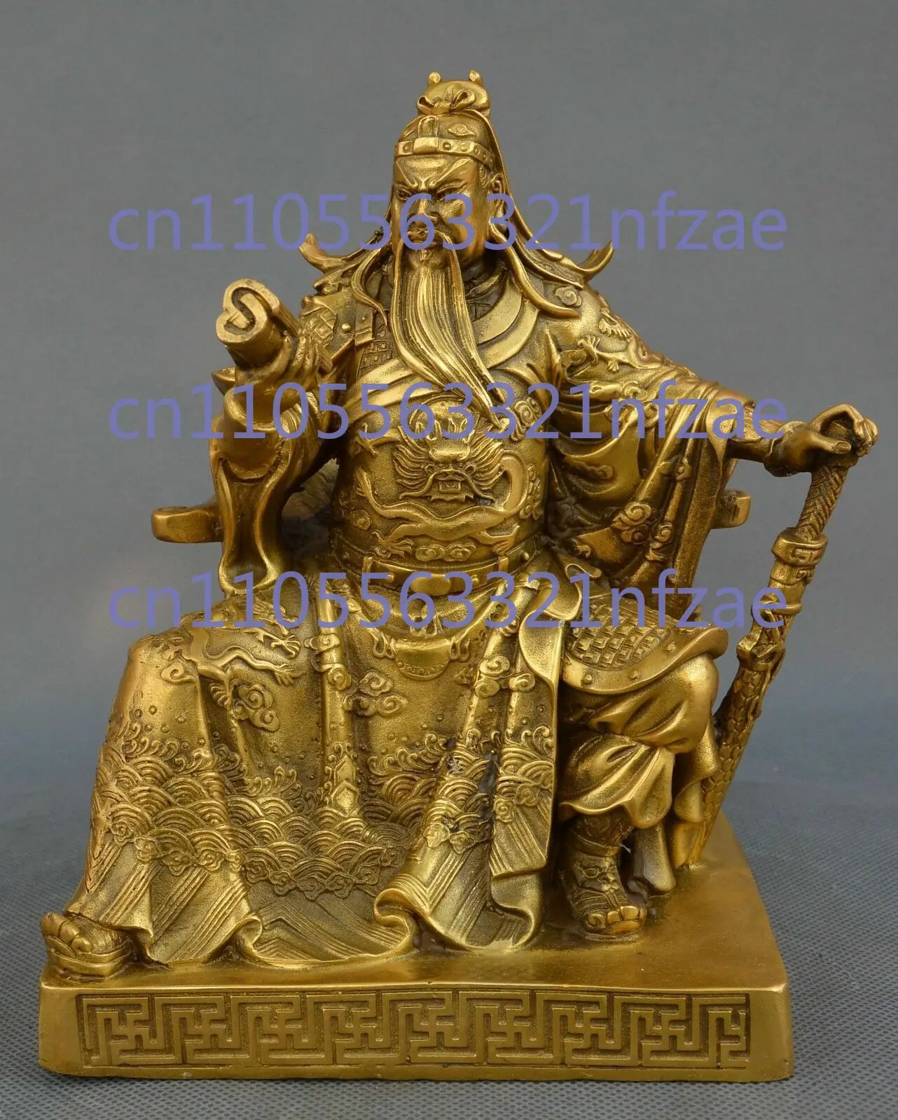 النحاس الصيني البرونزية الثروة التنين مقعد قوان قونغ يو المحارب الله بود تمثال