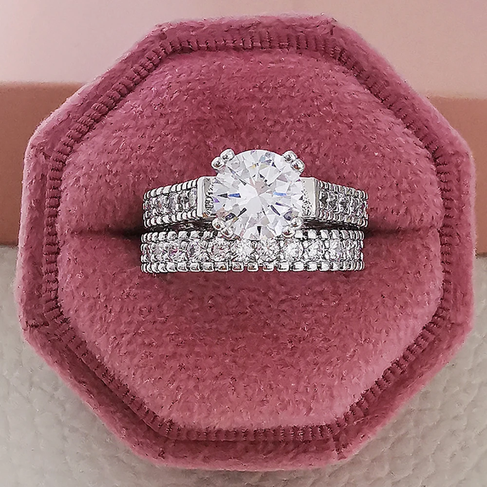 تصميم جديد الجمعة السوداء جديد فضي اللون خواتم العروس مجموعة الزفاف 2 قطعة النساء المشاركة إزالة الأعشاب الضارة الفاخرة لمجوهرات الاصبع R4434