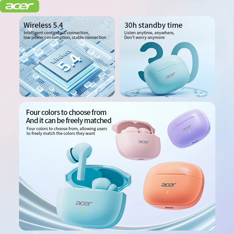 سماعات رأس بلوتوث لاسلكية Acer Ohr504، تصميم داخل الأذن، تقليل الضوضاء، مريحة في الارتداء، مناسبة للرياضة والجري، متوافقة مع الهواتف المحمولة والأجهزة اللوحية وأجهزة الكمبيوتر المحمولة، موديلات نسائية، ألوان متعددة #3