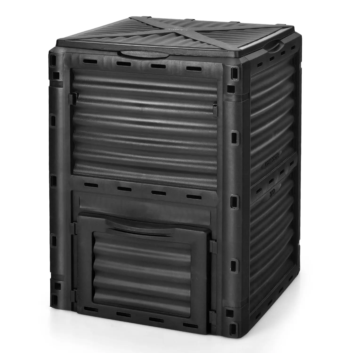 Compost Bin, 80 Gallon (300 L) Large Outdoor Composting Box w/Top Flip Latch-on Lid, Bottom Exit Door, BPA Free Material, Grass