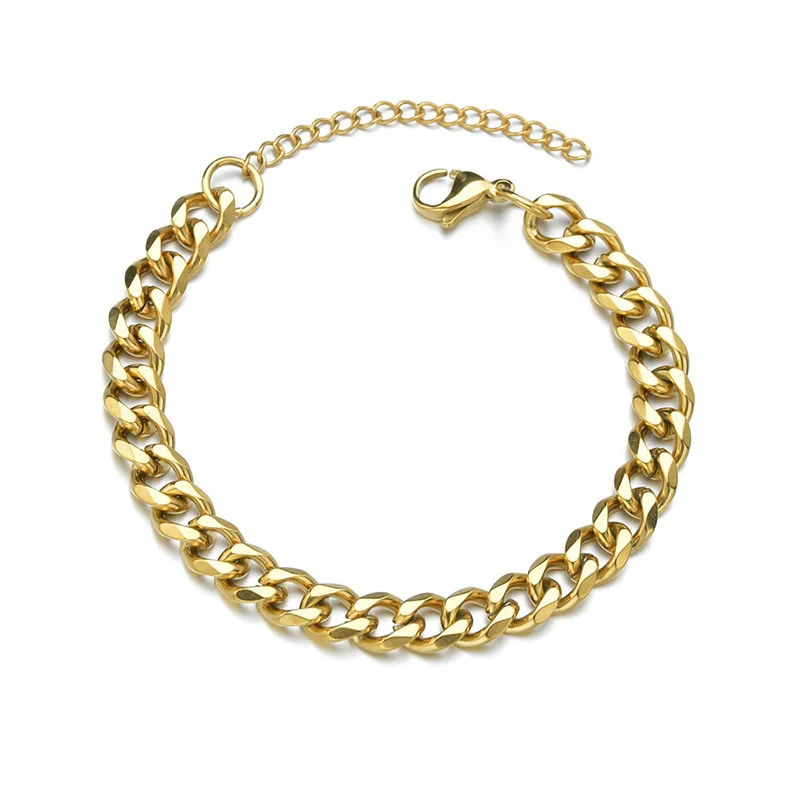 Men's Stainless Steel Bracelet Cuban Chain 5mm Wide Chain Bracelet for Men Gold Silver Men and Women Jewelry Gift