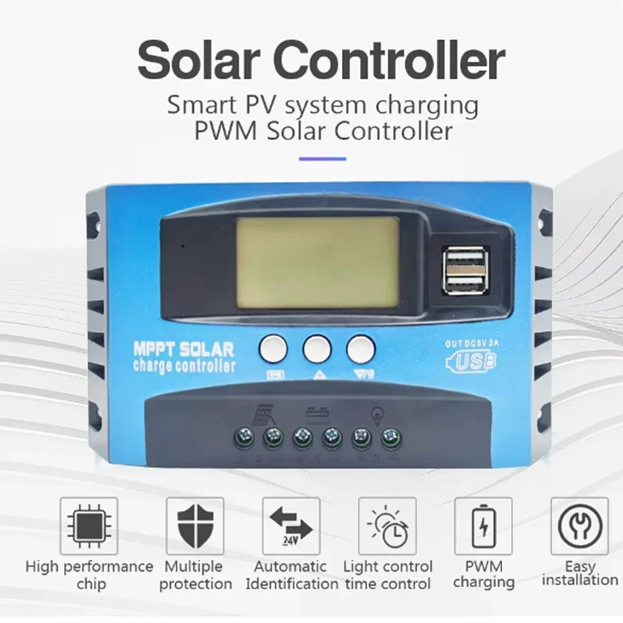 Solar Controller 12V/24V 100A 80A 50A 30A Solar Regulator PWM Battery Charger LCD Display Dual USB 5V Output