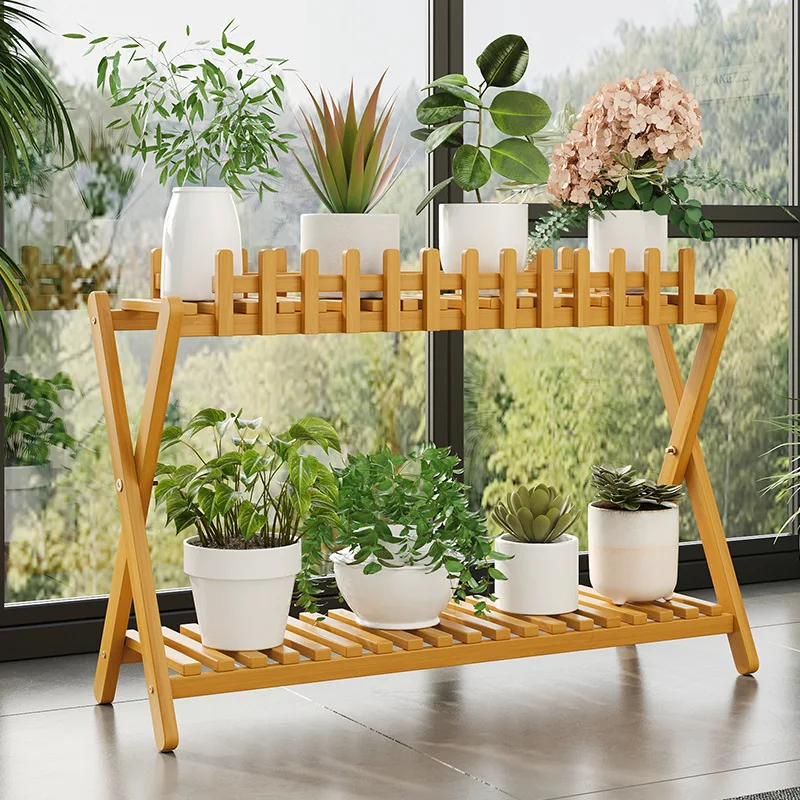 Natural Bamboo Multi-Tier Floor Plant Stand Mobile Flower Pot Shelf for Indoor Outdoor Balcony Living Room Succulent Display