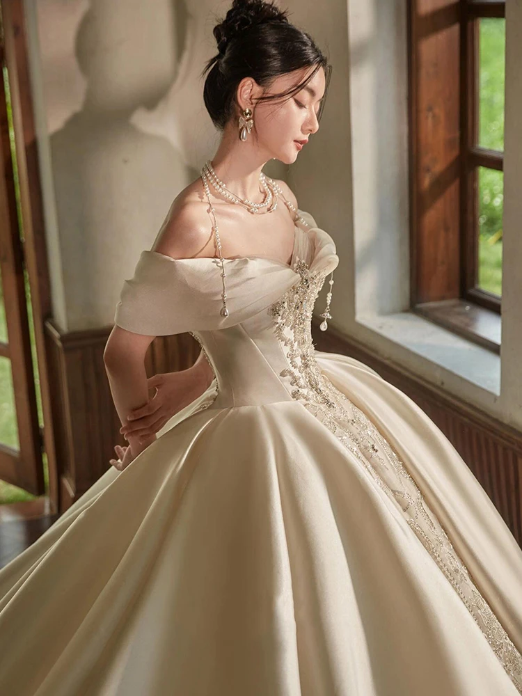 open lace back dress Classic One-shoulder Organza A-line Long Wedding Dress, WD3017 – AlineBridal main image 0