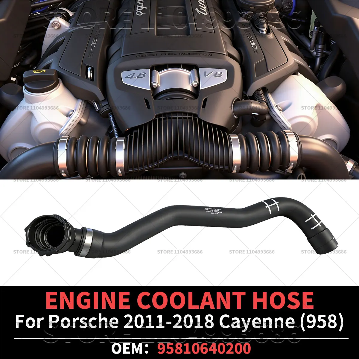For Porsche 2011 2012 2013 2014 2015 2016 2017 2018 Cayenne S Turbo S GTS (958 92A) ENGINE COOLANT HOSE OEM 95810640200