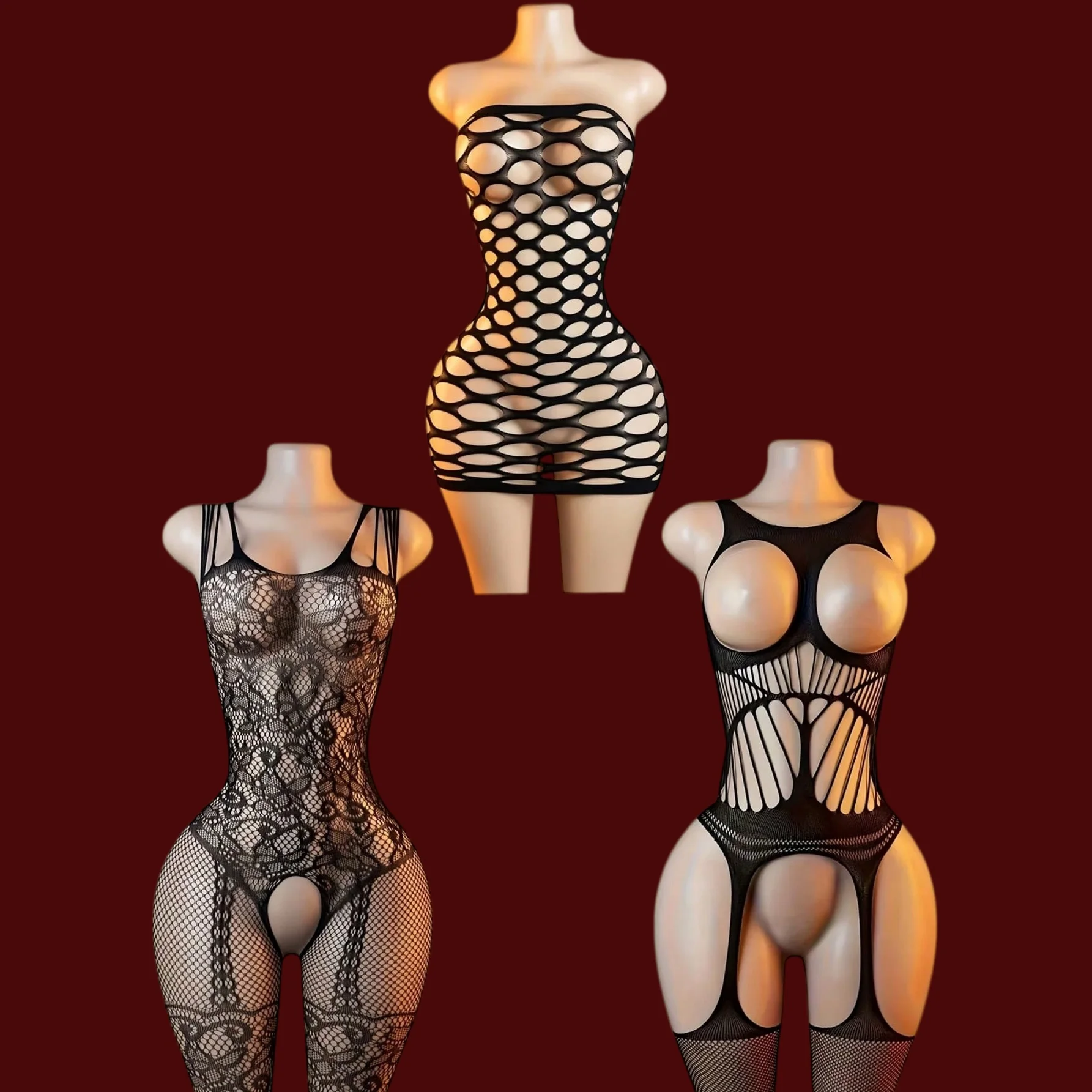 Porn Underwear Crotchless Babydolls Dress Erotic Costume Sexy Halter Neck Bodystockings Fishnet Hollow Baby Dolls Lingerie Women