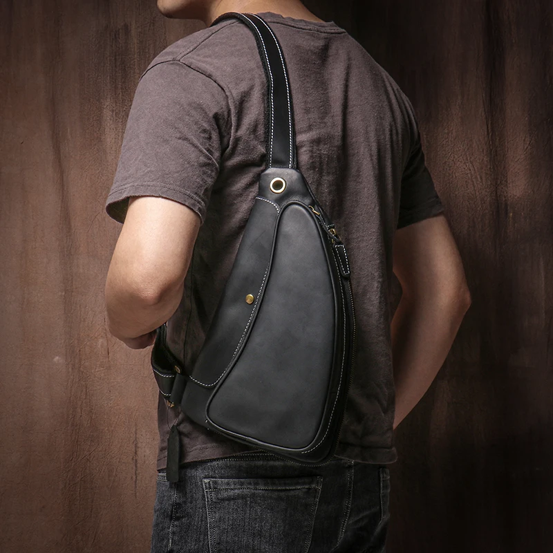 Guro-bolso de pecho de viaje de cuero genuino de alta calidad para hombre, satchel de lujo, cruzado de tendencia Vintage, bolsos de tirantes para deportes al aire libre de fin de semana