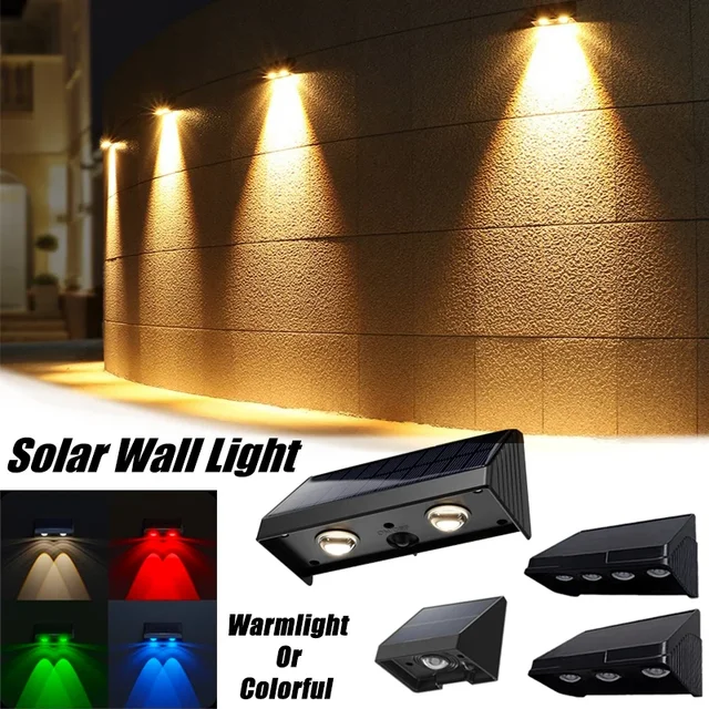 Kinkiet solarny zewnętrzna lampa LED wodoodporne koraliki 1/2/3/4LED zasilane energią słoneczną na ganek balkon Countyard ogrodzenie ścienne Decortions