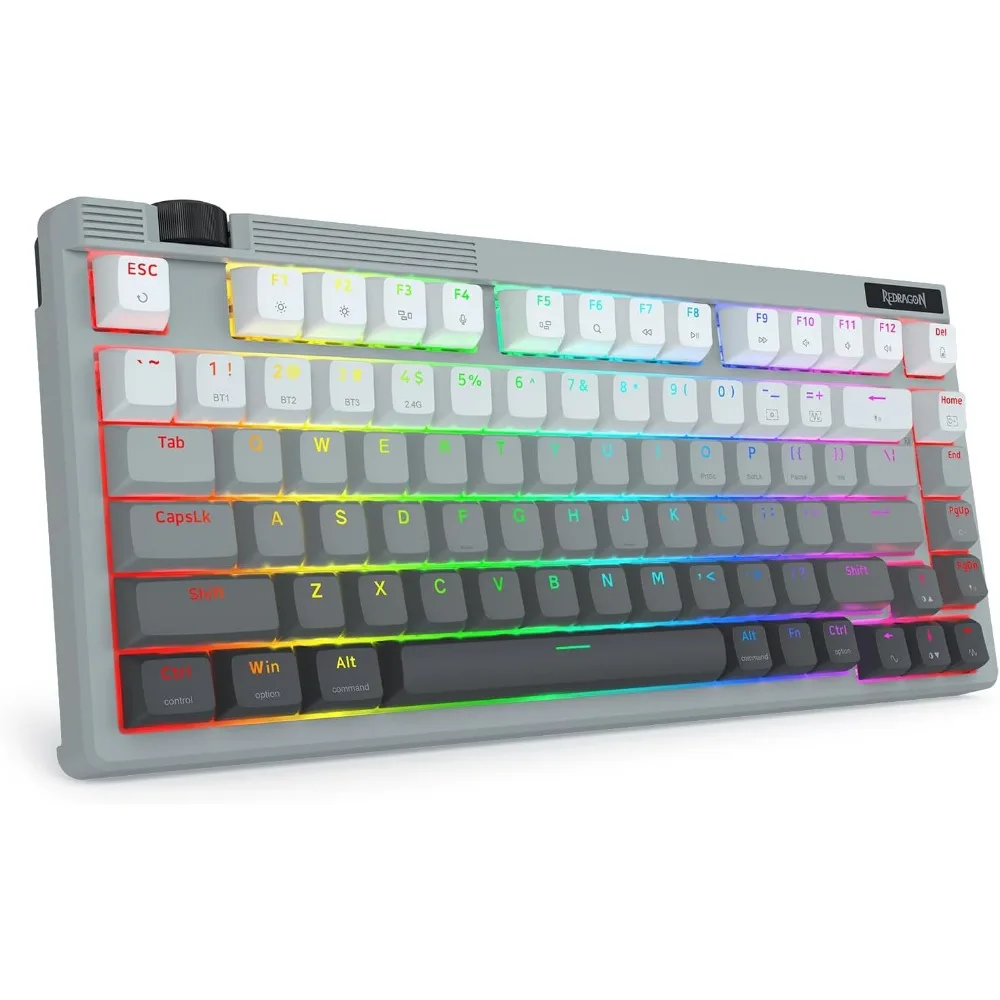 75% Wireless Mechanical Keyboard, Creamy RGB Backlit, Custom Gaming Keyboard with Knob, PBT Keycaps, Gray