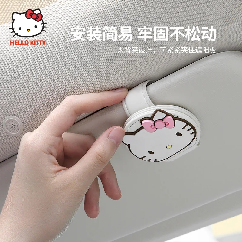 Estuche de cuero para gafas de sol de Hello Kitty, accesorio de almacenamiento para Interior de coche, Kawaii, Cinnamoroll