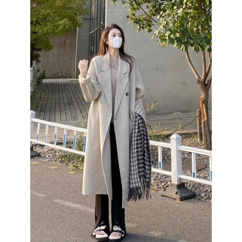 

Premium oat double-sided cashmere coat for women's 2024 autumn and winter new Korean Hepburn style wool woolen coat