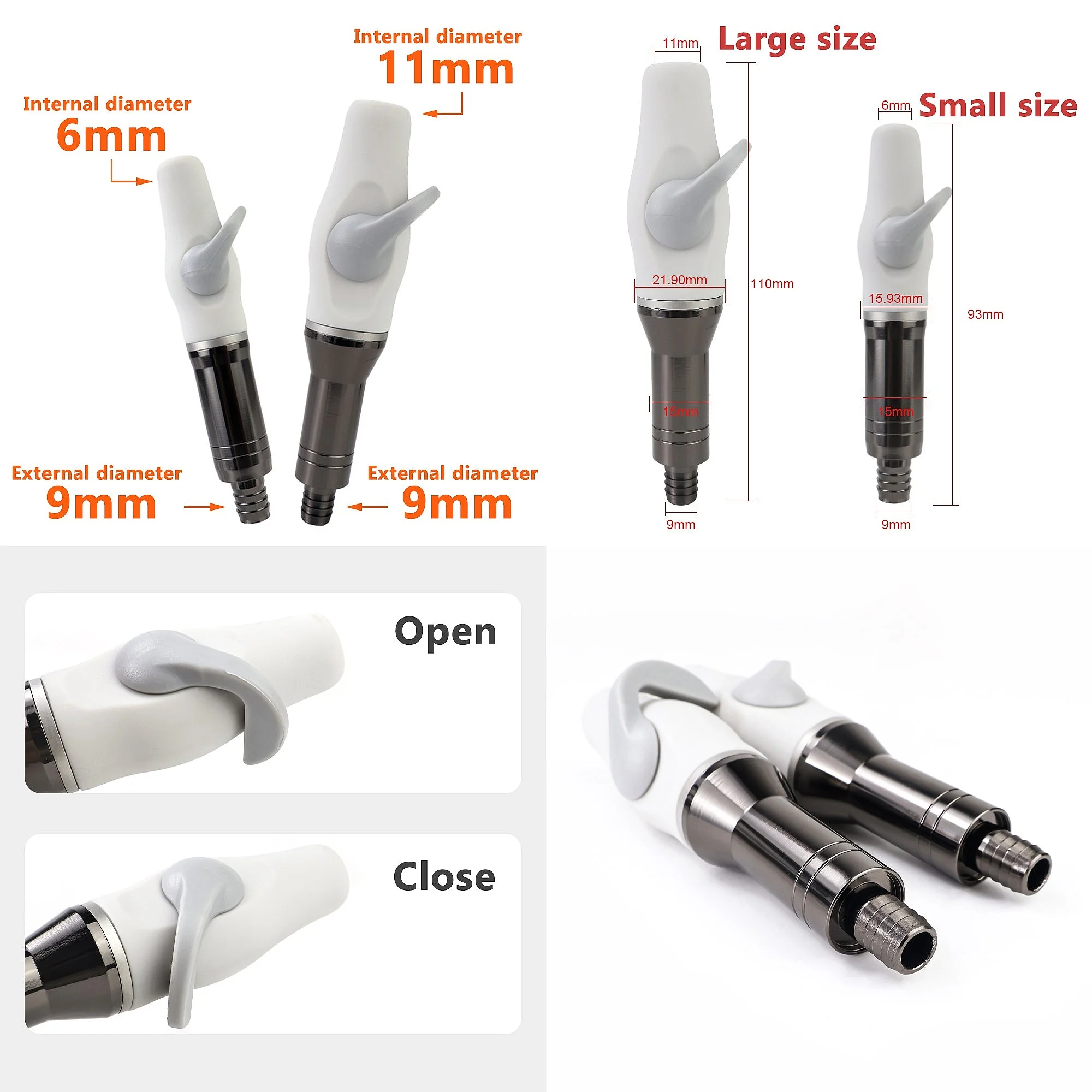 Dentals Matel Weak Suction Handle Silicone Saliva Ejector Suction Valves Tip Adaptor 9mm Dentals Tool