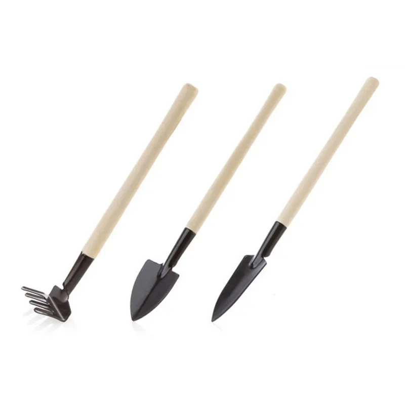 Mini Portable Gardening Tool Metal  Shovel Rake Spade Plant Garden Soil Raising Flowers Wooden Handle Tool Set Bonsai Tool