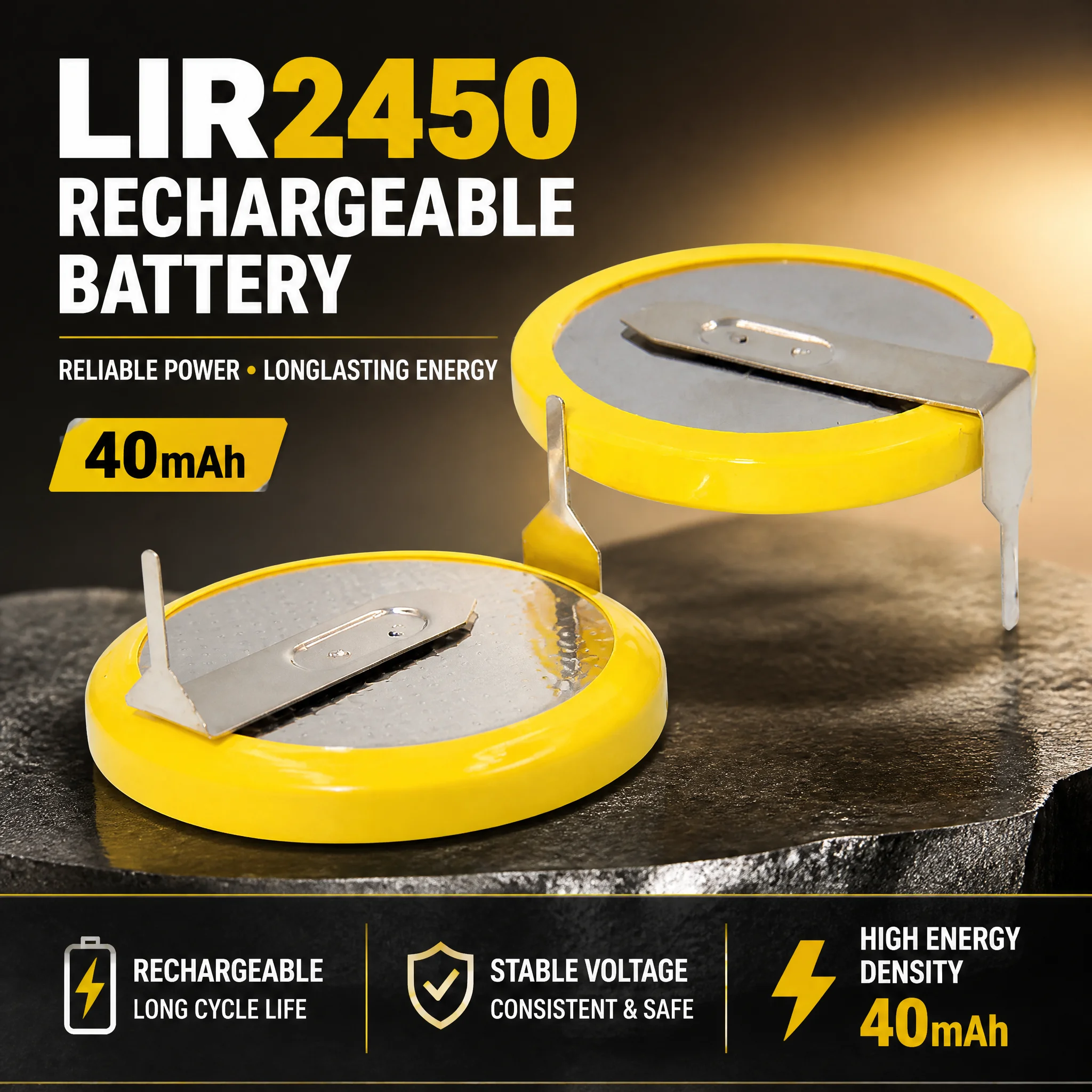LIR2450 3.6V 120mAh Rechargeable Lithium Coin Battery With Solder Tabs Pins Replace CR2450 DL2450 For Circuit Board Smart Tag