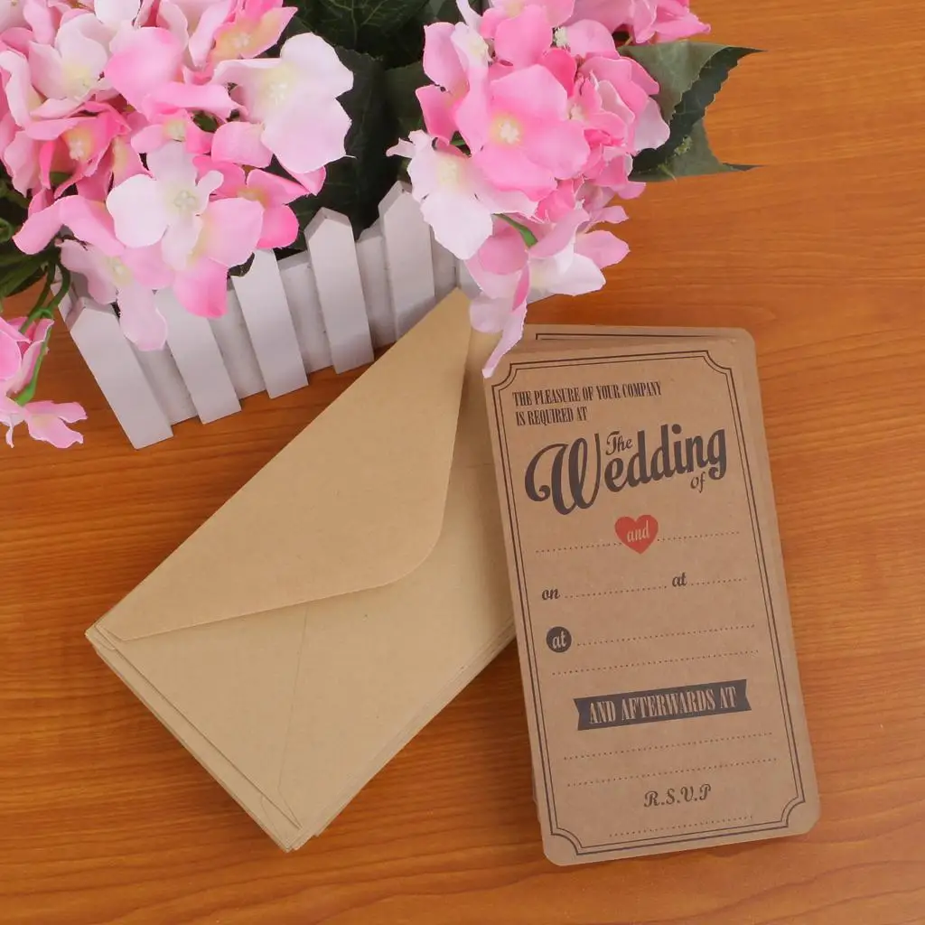 Vintage Wedding Evening Invitations in Brown Kraft with Envelopes Pack of 50