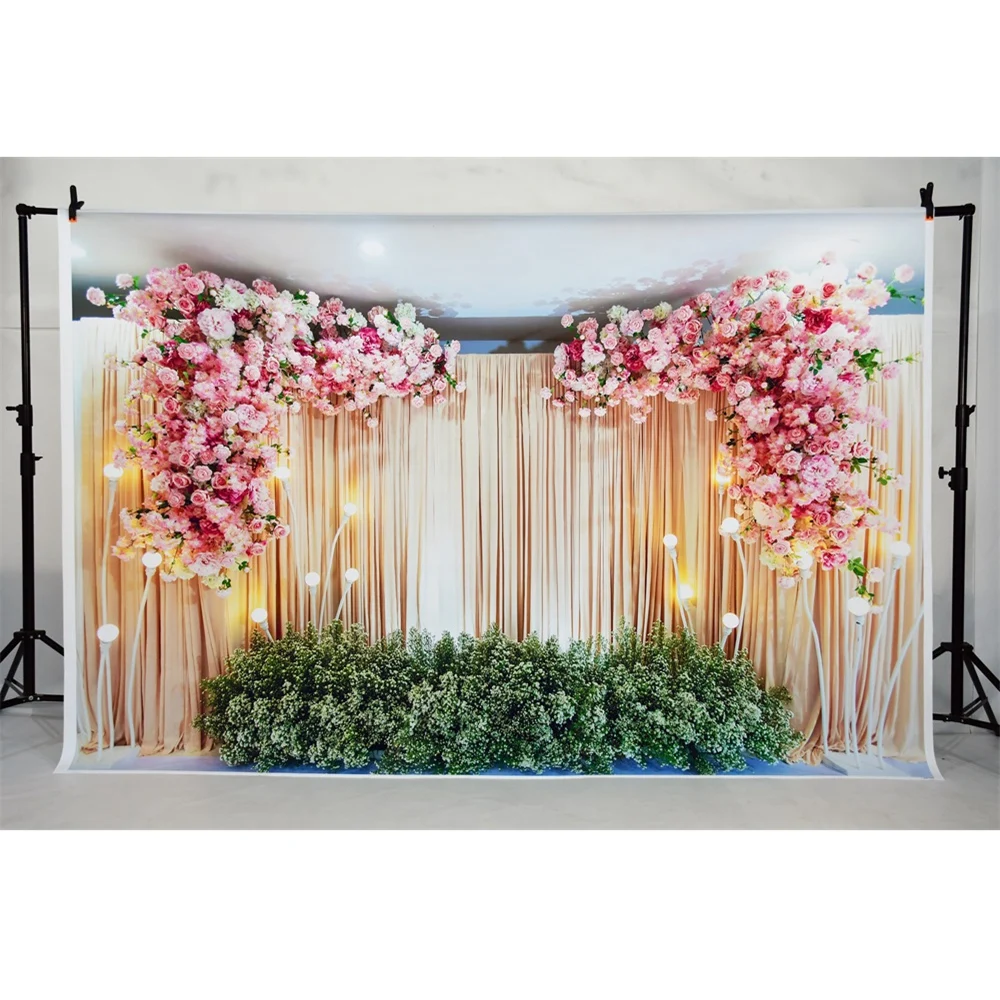 Wedding Ceremony Photocall Photobooth Photography Backdrop Brides Floral Flowers Grass Curtain Wall Background Party Photo Zone